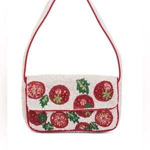 Viral Tomato Beaded Shoulder Bag White and Red Beading Made in India NWT